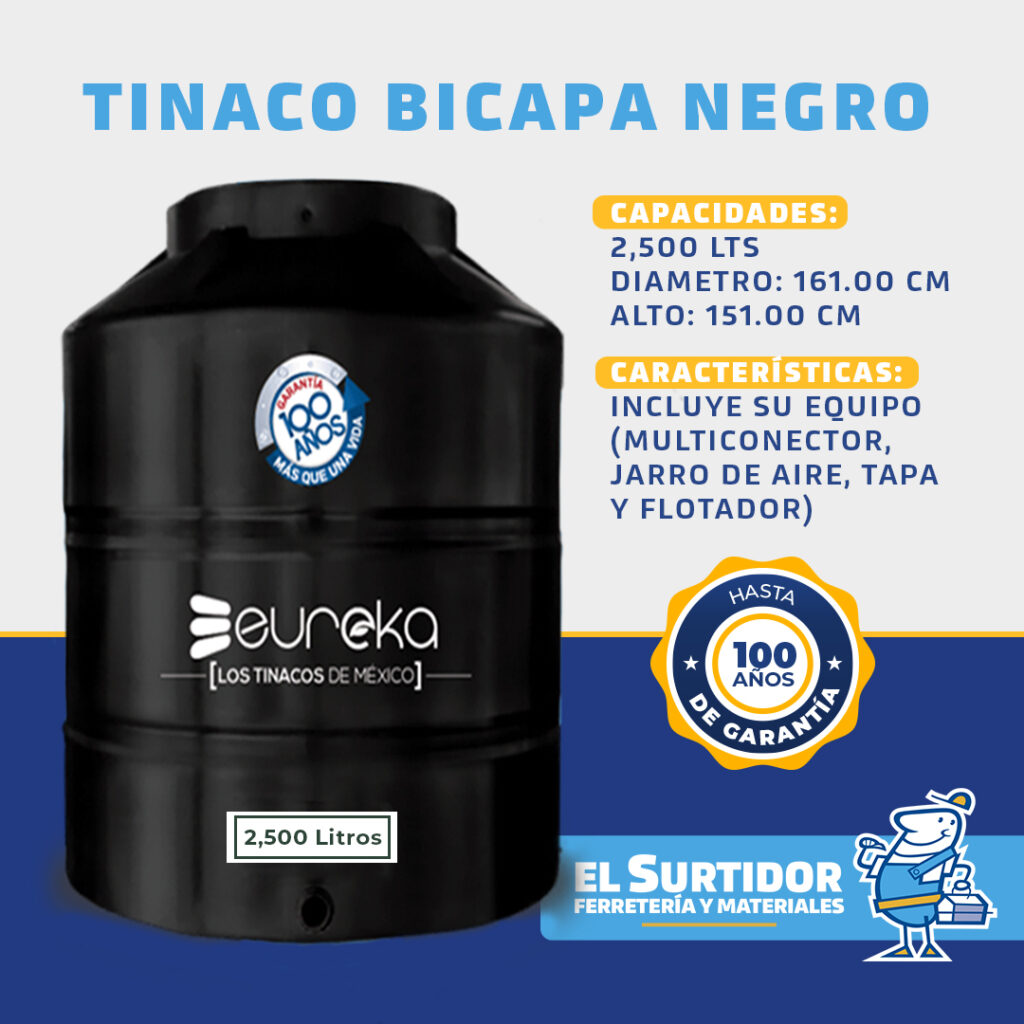 Tinaco Bicapa Negro Eureka Lts El Surtidor Ferreter A Y Materiales